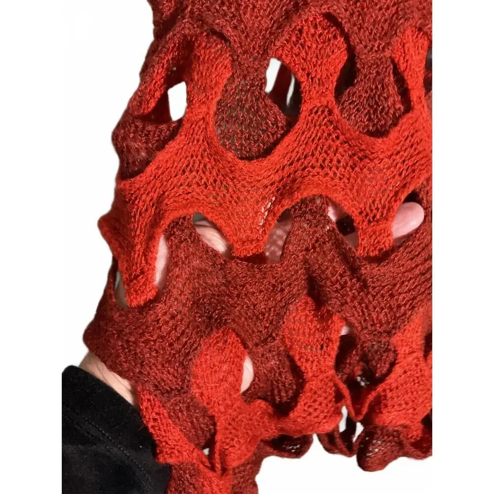 Unique Red Cutout Knit Infinity scarf - Picture 5 of 6